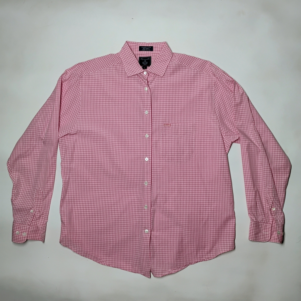 Faconnable Size Large Pink Gingham Men's Button-Front Dress Shirt